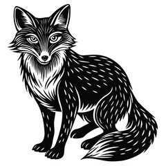Cute vector illustration of a wild fox and cat sketch, mammal art