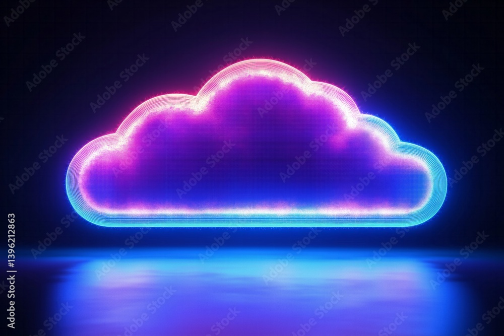 Aufkleber glowing neon cloud computing symbol representing digital storage and online network