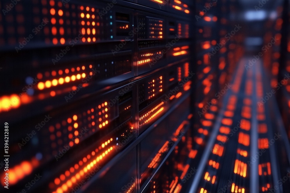 Aufkleber server racks with glowing lights in a modern data center