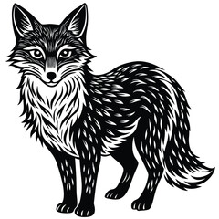 Cute vector illustration of a wild fox and cat sketch, mammal art