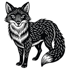 Cute vector illustration of a wild fox and cat sketch, mammal art