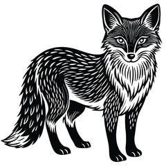 Cute vector illustration of a wild fox and cat sketch, mammal art