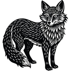 Cute vector illustration of a wild fox and cat sketch, mammal art