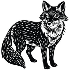 Cute vector illustration of a wild fox and cat sketch, mammal art