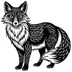 Cute vector illustration of a wild fox and cat sketch, mammal art