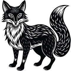Cute vector illustration of a wild fox and cat sketch, mammal art