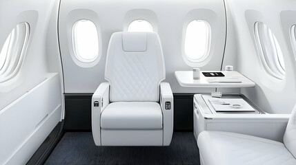 Modern White Airplane Cabin Interior With Luxury Seating