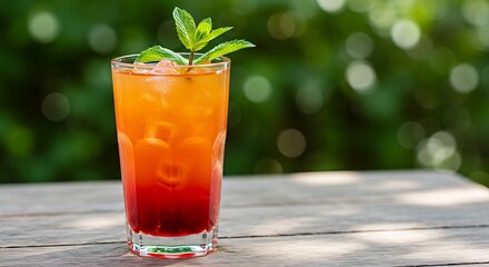 Refreshing Tequila Sunrise Cocktail on Rustic Wood Surface outdoors