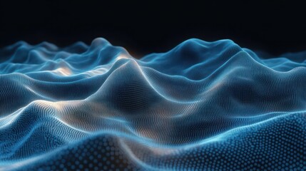 Obraz premium Futuristic Abstract Digital Landscape with Glowing Waves and Dots in Cyberpunk Style