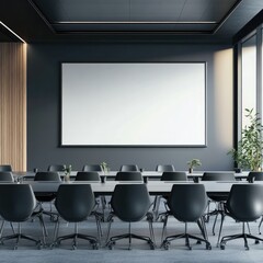 Modern conference room with blank screen