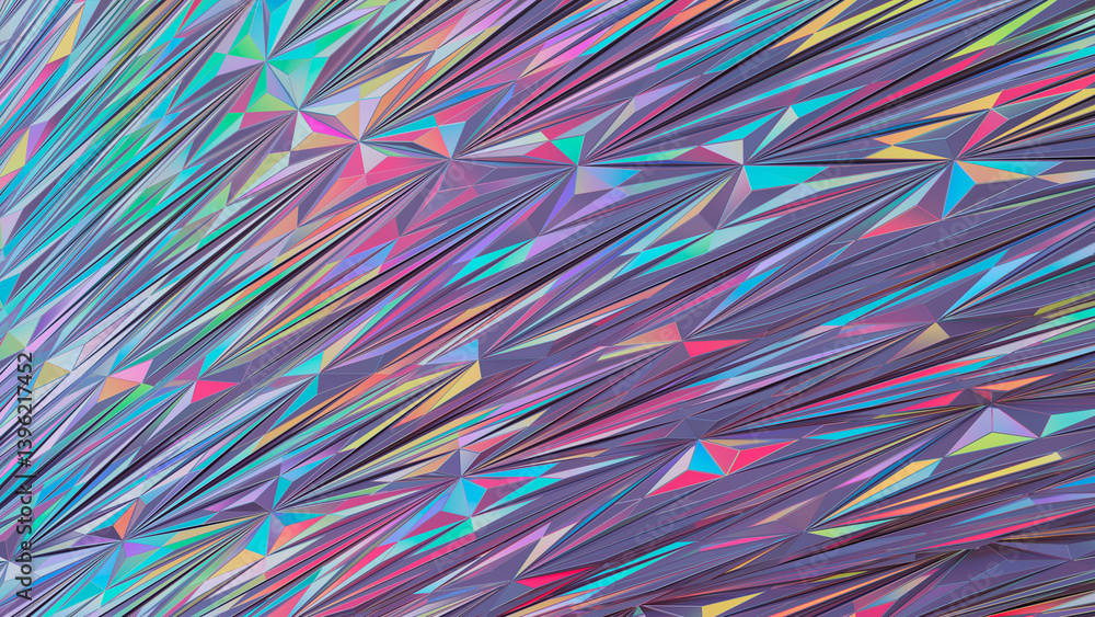 Poster 3d abstract neon background. holographic iridescent neon surface. low poly futuristic crystal backgr