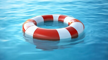 Naklejka premium Lifebuoy Floating on Calm Water Safety Equipment for Aquatic Activities and Rescue Operations