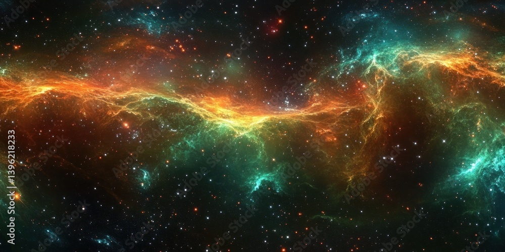 Sticker cosmic nebula and starry background digital artwork panoramic view of space environment