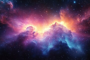 Obraz premium Vivid Cosmic Nebula with Young Stars and Ethereal Colors in Space Background