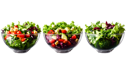 Fresh vibrant vegetable salads in glass bowls healthy eating choices