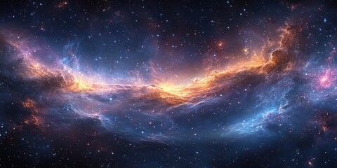 Fototapeta premium Cosmic Panorama of Swirling Galaxies and Nebulae in Impressionist Style with Vibrant Colors and Starlight