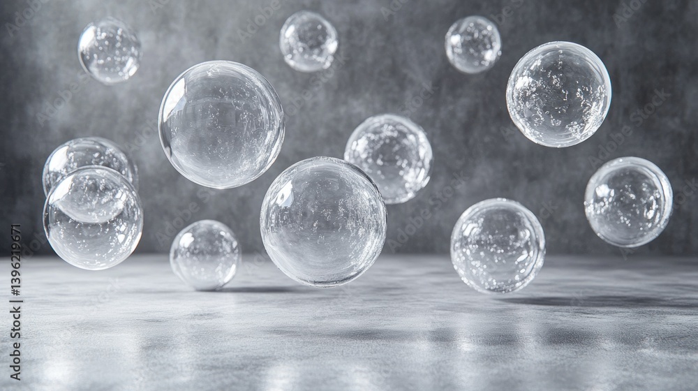 Poster clear spheres float in a modern setting