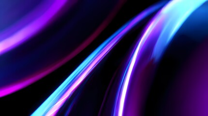 Vibrant light streaks on a black background create a dynamic, fluid motion effect. Lines of blue, white, and purple blend seamlessly.