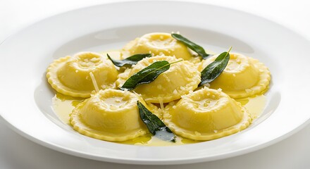Delicious golden ravioli with sage butter sauce, a culinary delight ready to savor
