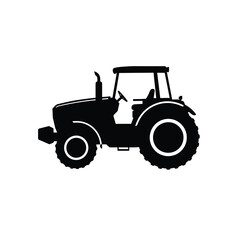 Black Silhouette Of Agricultural Tractor For Farming Activities And Rural Transportation