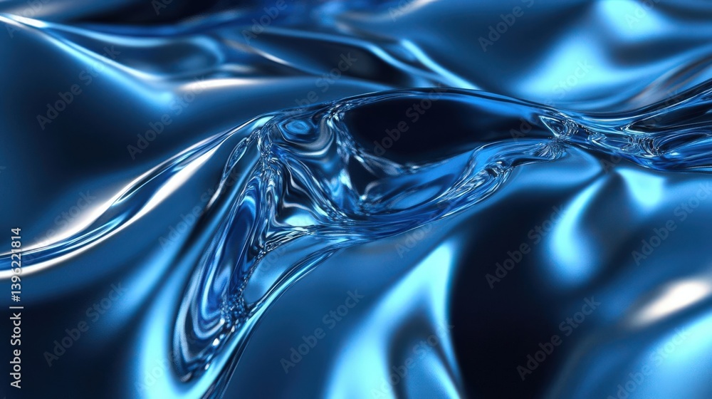 Aufkleber 3d rendering of blue water waves with ripples, showcasing light reflection and refraction effects. c