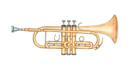 Fototapeta premium An elegant brass trumpet captured in a detailed watercolor illustration style perfect for music enthusiasts