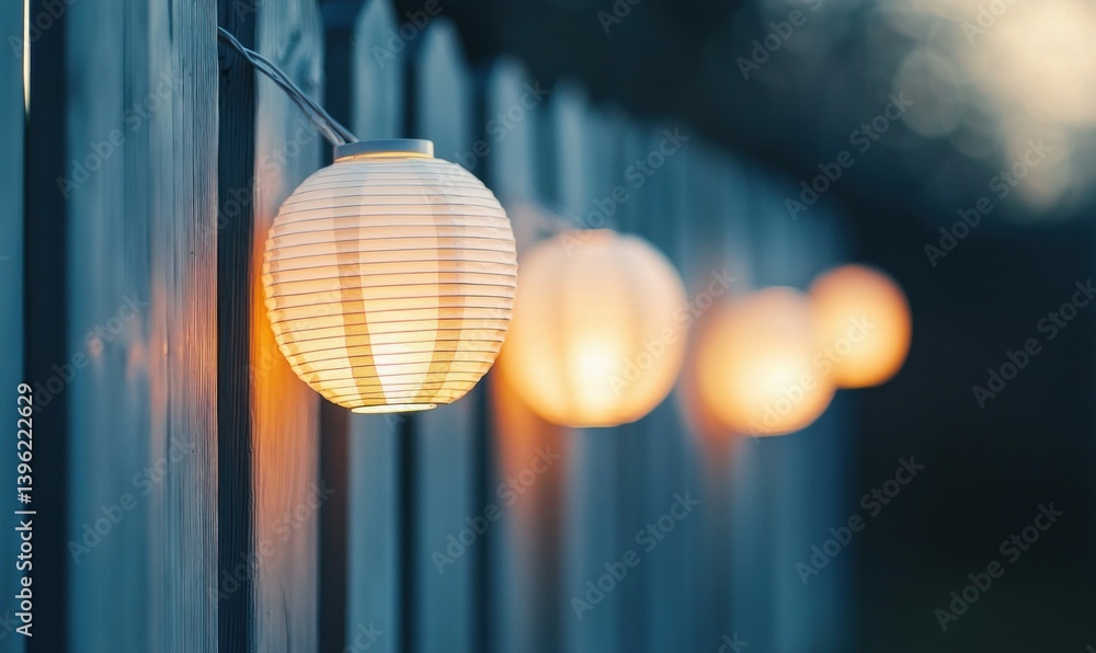 Poster string of glowing party lights adds a touch of magic to a backyard fence, creating a festive atmosph