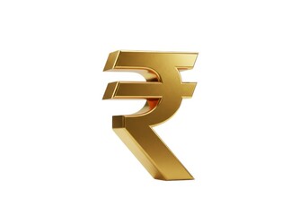 Indian rupee symbol currency finance economy investment gold isolated on white background