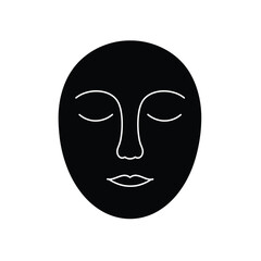 Minimalist Face Silhouette With Closed Eyes In Black And White Graphic Art