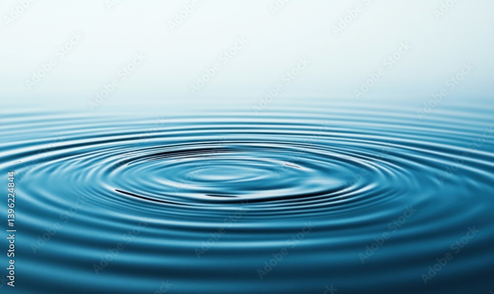 Poster close-up of a water drop creating perfect concentric circles and ripples across the clear surface.