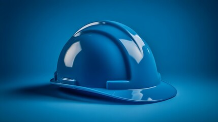 Fototapeta premium Solid Blue Hard Hat on a Blue Background for Safety Awareness