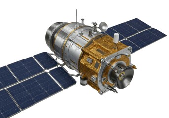 Satellite orbiting technology for communication and research isolated on white background