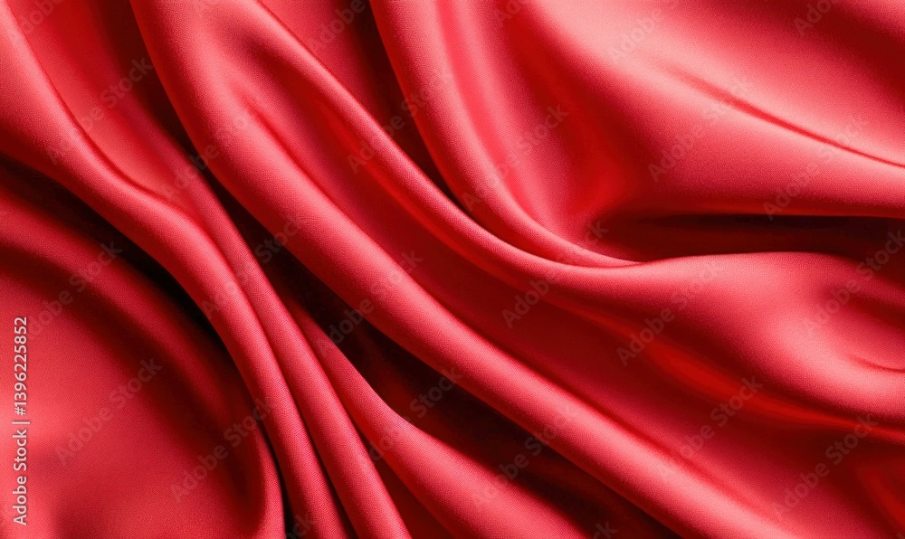 Poster the vibrant red satin cascades in a series of soft folds, creating a visually rich and sensual textu