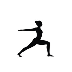 Woman Doing Warrior Two Yoga Pose Silhouette On White Background Vector Illustration
