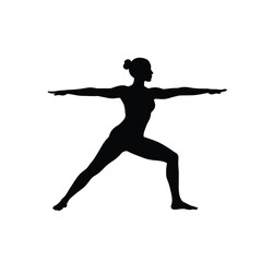 Yoga Woman Silhouette In Warrior Two Pose For Fitness And Wellness Concepts