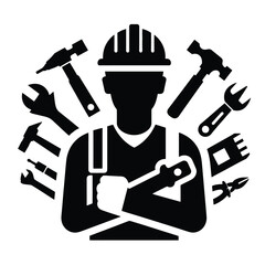 Construction Worker Silhouette – Tools and Trades Clipart Design