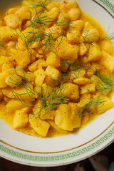 white bean, gold potato, fennel soup with saffron broth