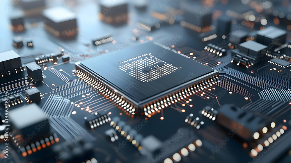 Poster closeup circuit board with processor chip