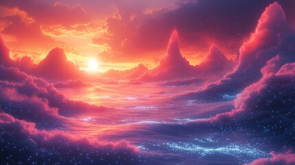 Futuristic Cyberpunk Digital Landscape with Glowing Dots and Lines for Technology and AI Concepts