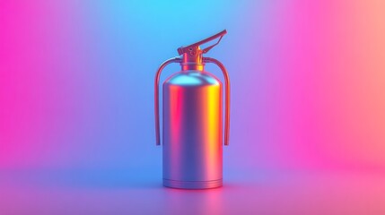 Obraz premium Shiny Fire Extinguisher with Vibrant Neon Background Safety Equipment Modern Design Industri