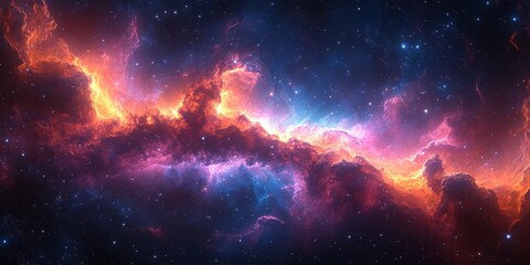 Fototapeta premium Vibrant Cosmic Nebula with Stars and Glowing Universe Panorama