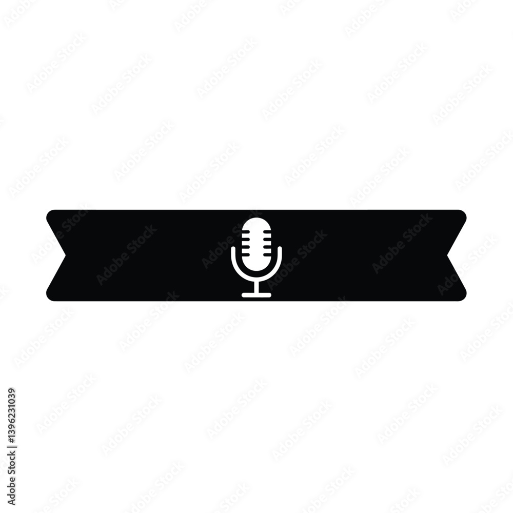 Poster black ribbon with microphone for podcast audio broadcasting design element
