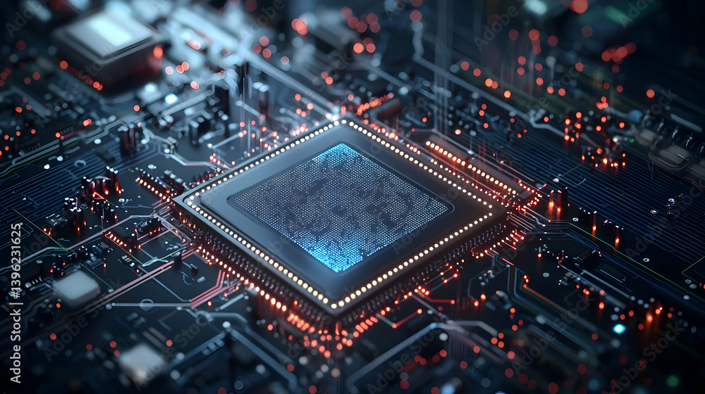 Poster Closeup Computer Processor On Circuit Board