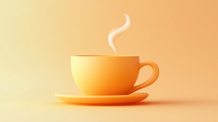 Obraz premium Steaming Hot Beverage in a Minimalist Orange Cup and Saucer Perfect for Warm Drinks and Cozy M