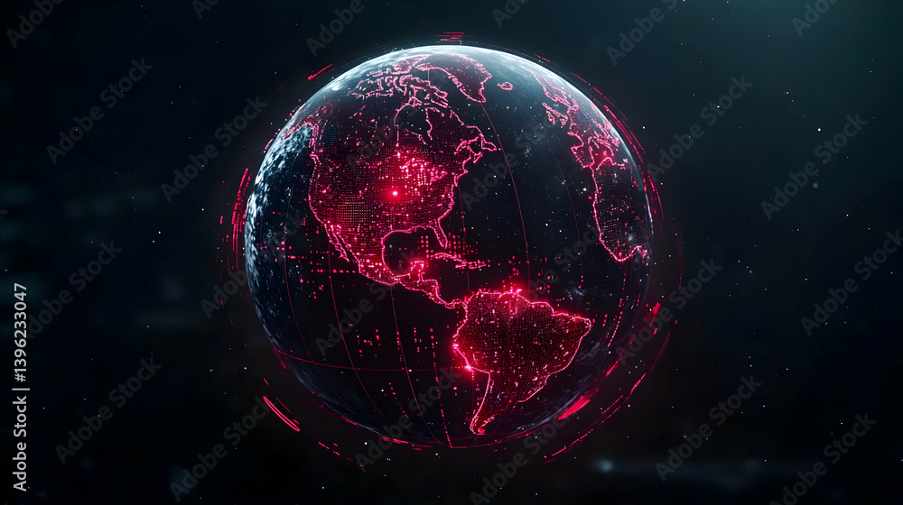Poster abstract digital globe visualization with red glowing points