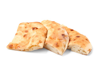 Pieces of tasty lavash on white background