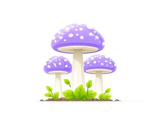 An illustration of simple and cute purple mushroom on a solid color background