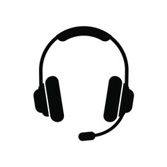 Black Headset Icon Vector Illustration Minimalist Support Call Center Sign