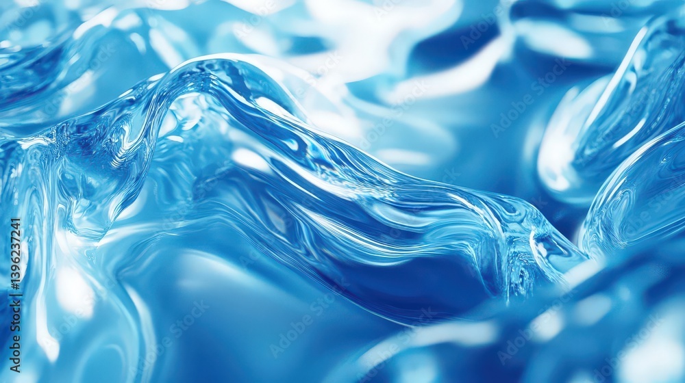 Poster 3d rendering of blue water waves with ripples, showcasing light reflection and refraction effects. c