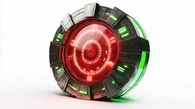 Futuristic Red and Green Orb: Sci-Fi Device with Glowing Interface - Powered by Adobe
